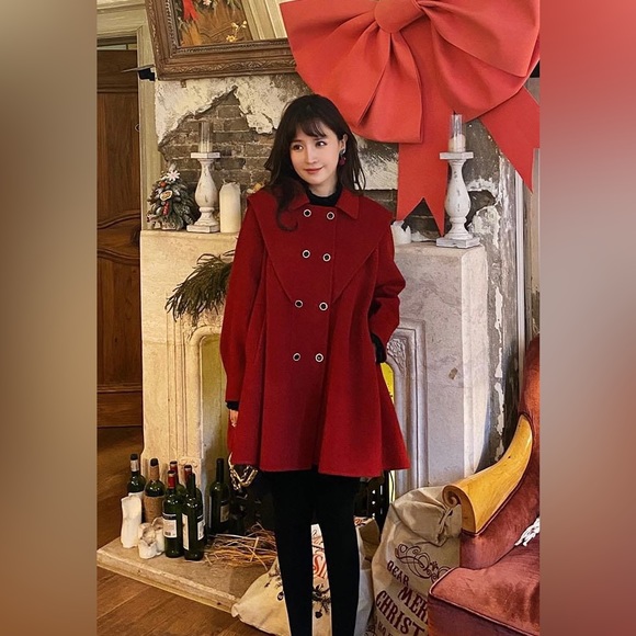 Red double faced wool coat - Picture 3 of 8